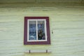 Close up shot of old wooden hut window.Vlkolinec,traditional settlement village in the mountains. Royalty Free Stock Photo