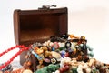 Close Up Shot of Open Jewelry Old Box with Colorful Necklace and Bracelet Royalty Free Stock Photo