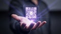 Holographic QR Code Floating Above Open Hand Royalty Free Stock Photo