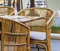 Close up shot of outdoors wicker furniture. Cafe Royalty Free Stock Photo