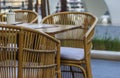 Close up shot of outdoors wicker furniture. Cafe Royalty Free Stock Photo