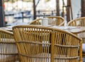 Close up shot of outdoors wicker furniture. Cafe Royalty Free Stock Photo