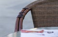 Close up shot of outdoors wicker furniture. Cafe Royalty Free Stock Photo
