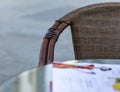 Close up shot of outdoors wicker furniture. Cafe Royalty Free Stock Photo