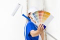 Close up shot of painter man showing a color palette Royalty Free Stock Photo