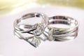 Close up shot of pair engagement /  mariage rings isolated Royalty Free Stock Photo