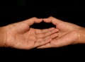 Hands in Dhyani Mudra isolated on a black background