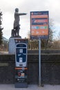 Close up shot of Parking Pay Station at  Vancouver City Hall. Pay by phone available. Royalty Free Stock Photo