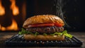 Close-up shot of a perfectly grilled burger patty