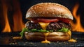 Close-up shot of a perfectly grilled burger patty