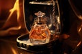 close-up shot of a perfume bottle inside an open handbag
