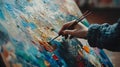 A close-up shot of a person painting on a canvas, with an array of colorful paints Generative AI Illustration