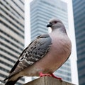 A close-up shot of a pigeon perched on a randomly city skyscraper Royalty Free Stock Photo