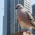 A close-up shot of a pigeon perched on a randomly city skyscraper Royalty Free Stock Photo