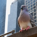 A close-up shot of a pigeon perched on a randomly city skyscraper Royalty Free Stock Photo