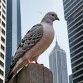 A close-up shot of a pigeon perched on a randomly city skyscraper Royalty Free Stock Photo