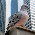 A close-up shot of a pigeon perched on a randomly city skyscraper Royalty Free Stock Photo