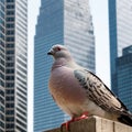 A close-up shot of a pigeon perched on a randomly city skyscraper Royalty Free Stock Photo