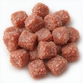 Light Pink Cube-Shaped Candies on White Background