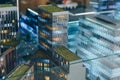 close-up shot of plastic miniature model of modern city under glass