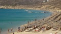 Close up of the popular elia beach on the greek island of mykonos