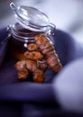 Fresh ingredients for turmeric tea. Turmeric root, ginger, lemon, cinnamon, black pepper corn, honey and coconut oil. Royalty Free Stock Photo