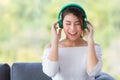 Close up shot portrait of young beautiful Asian woman sitting on Royalty Free Stock Photo