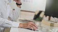 Close up shot of Programmer hand using computer mouse, Computer concept, Computer on programmer desk Royalty Free Stock Photo