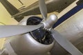 Close up shot of the propeller of the old plane. Aviation Royalty Free Stock Photo