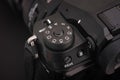 Close-up shot of the PSAM dial of the Fujifilm GFX 100S medium format camera on a black background Royalty Free Stock Photo