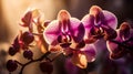 Close up shot of purple Moth orchid flowers on blurry nature background Royalty Free Stock Photo