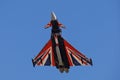 A close-up shot of the RAF Typhoon, callsign Blackjack as it flies against a bright blue sky