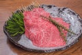Close-up shot of raw marble meat slices on a plate Royalty Free Stock Photo