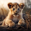 a close up shot of real lion cub