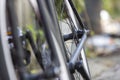 Close-up shot of rear wheel of a bicycle. Royalty Free Stock Photo