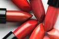 Close-up shot of red lipsticks of different shades Royalty Free Stock Photo