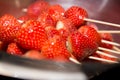 Close-up shot of fresh red strawberries.