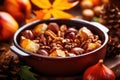 close-up shot of a roasted chestnuts bowl Royalty Free Stock Photo