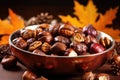 close-up shot of a roasted chestnuts bowl Royalty Free Stock Photo