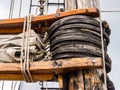 Close Up Detail of Sail Rigging, Old Ship Mast Royalty Free Stock Photo