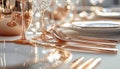 A close-up shot of rose gold culinary accessories, their reflective surfaces elevating the dining experience with a touch of
