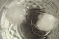 Close up shot of round-shaped ice cubes melting in a transparent glass of water Royalty Free Stock Photo