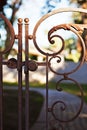 Close-up view of rusted gate