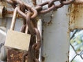 Close up shot of rusty chain and old padlock. Royalty Free Stock Photo