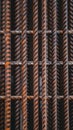 Close up shot of rusty rebar rods for construction reinforcement