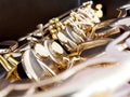 Close up shot saxsophone with sheet music Royalty Free Stock Photo