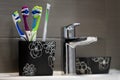 Close up shot of set of multicolored toothbrushes Royalty Free Stock Photo