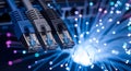 Close-up of Ethernet Cables and Fiber Optic Cables for Data Transfer and Network Connectivity Royalty Free Stock Photo