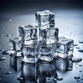 Stack of Wet Ice Cubes with Water Droplets on a Dark Reflective Surface frozen cold Royalty Free Stock Photo