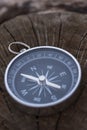 Close up shot of a silver metal compass always pointing it's needle towards North Royalty Free Stock Photo